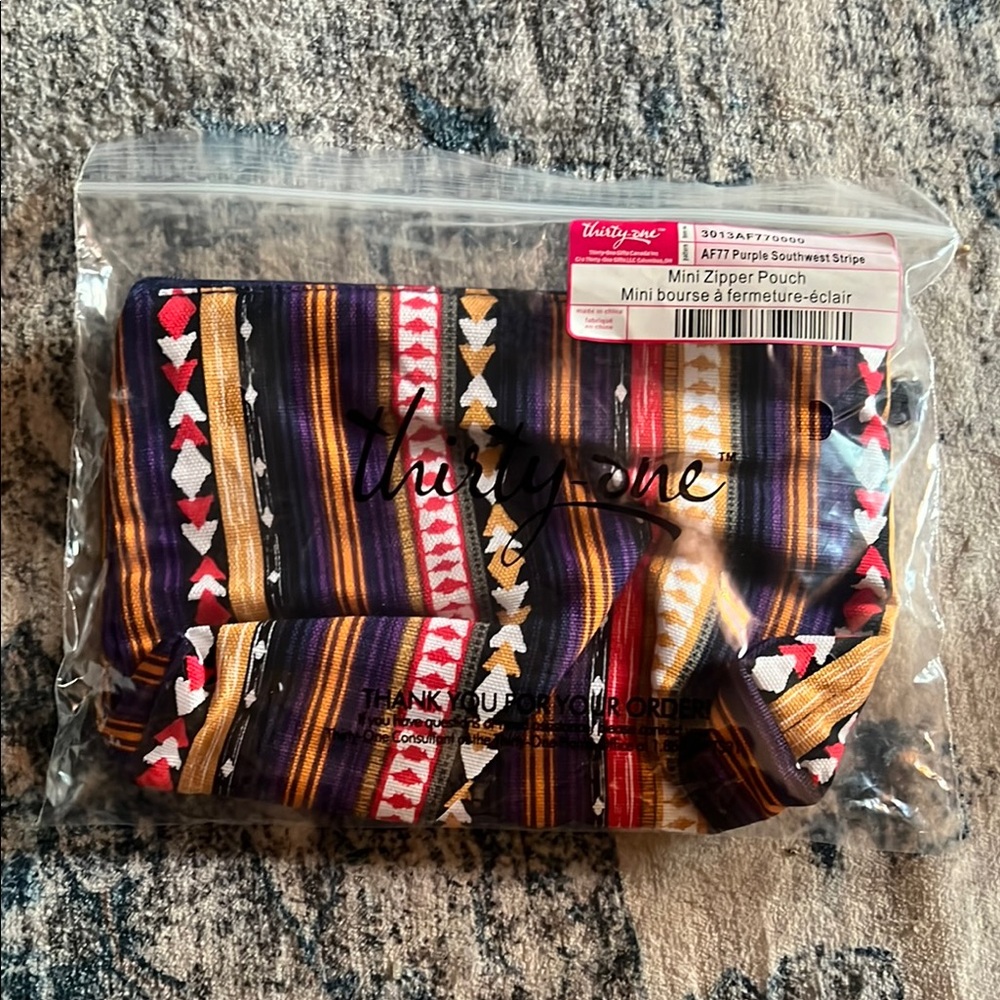Thirty-One Striped Mini Pouch with Accents